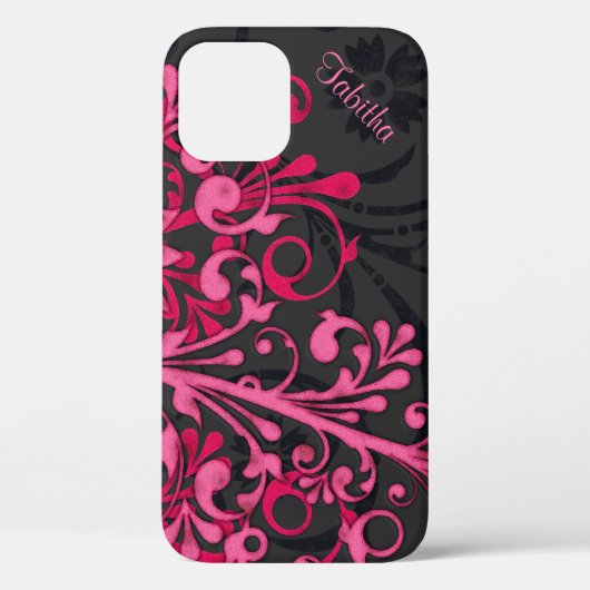 Vetgedrukte Hot Pink Black Elegant Bloemen Case-Mate iPhone Case (Achterkant)