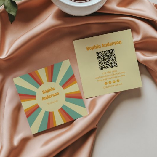 Vetgedrukte jaren 70 stijl met aangepaste QR-code  Vierkante Visitekaartje