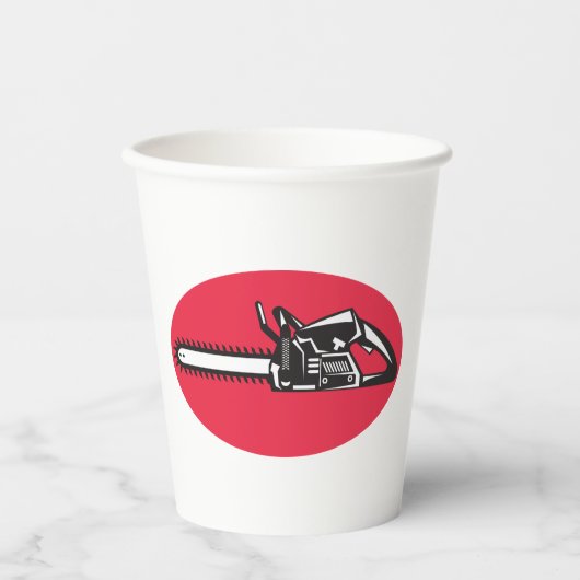 Vetgedrukte kettingzaag Lumberjack Logging Tool Papieren Bekers (Voorkant)