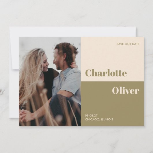 Vetgedrukte kleur typografisch redactioneel modern save the date (Voorkant)