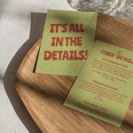 Vetgedrukte kleurrijke retro funky unieke bruiloft informatiekaartje