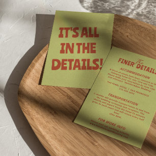 Vetgedrukte kleurrijke retro funky unieke bruiloft informatiekaartje