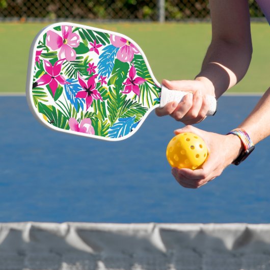 Vetgedrukte kleurrijke tropische palmbladeren bloe pickleball paddle (Insitu)