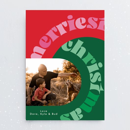 Vetgedrukte kleurrijke typografie ovaal twee foto feestdagenkaart