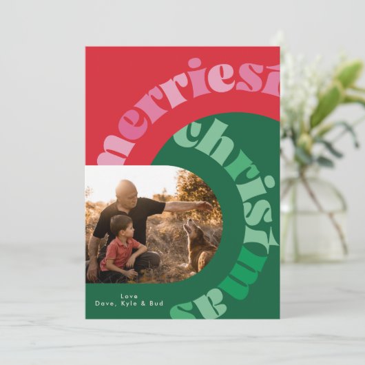 Vetgedrukte kleurrijke typografie ovaal twee foto  feestdagenkaart (Staand voorkant)