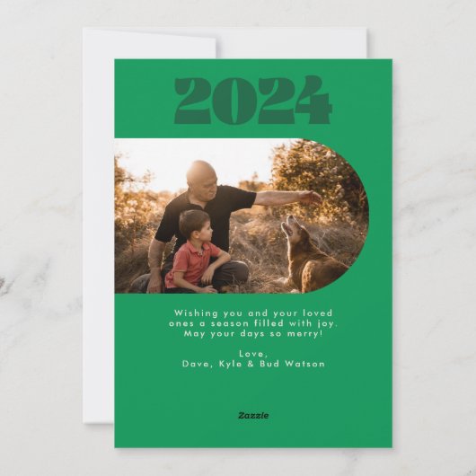 Vetgedrukte kleurrijke typografie ovaal twee foto  feestdagenkaart (Achterkant)