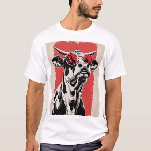 Vetgedrukte Koe met rode zonnebril T-shirt (Voorkant)