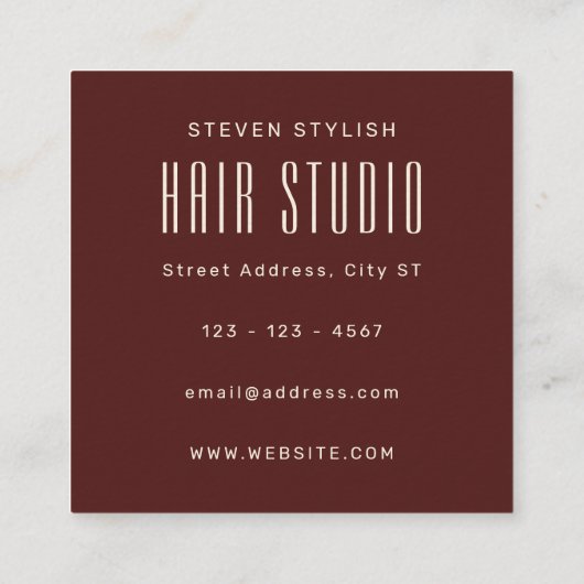 Vetgedrukte lange tekst kapsalon vierkante visitekaartje (Achterkant)