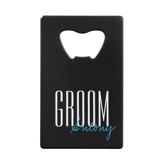 Vetgedrukte letters "Groom" Persoonlijke bruiloft Creditkaart Flessenopener (Voorkant)