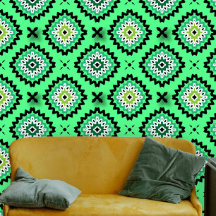 Vetgedrukte Lime Green Mandala geometrisch patroon Behang