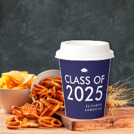 Vetgedrukte Marine Blauw Wit Gepersonaliseerde Gra Papieren Bekers