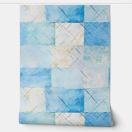 Vetgedrukte marineblauwe indigo collage papier tex behang