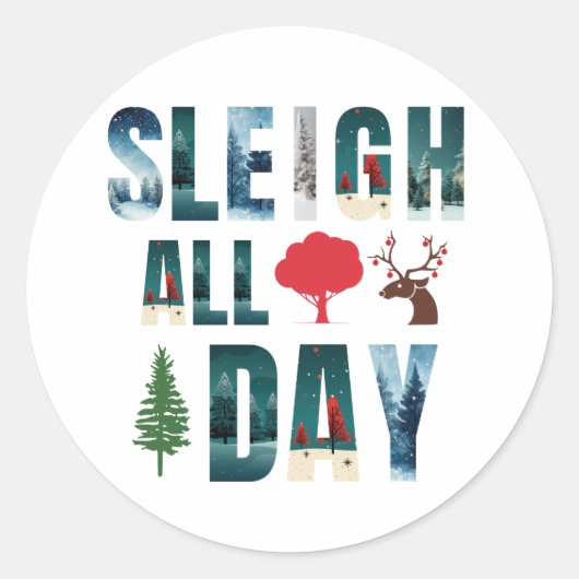 Vetgedrukte maskers Brieven Winterscènes 'Sleigh d Ronde Sticker (Voorkant)