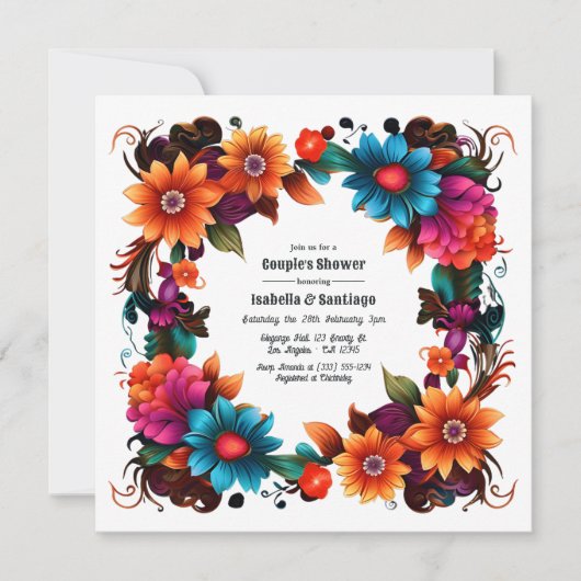 Vetgedrukte Mexicaanse Fiesta Floral Couple's Show Kaart (Voorkant)