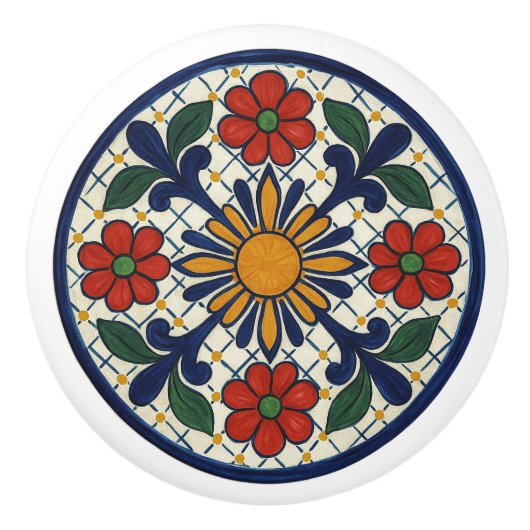 Vetgedrukte Mexicaanse Talavera Sunburst keramisch Keramische Knop (Voorkant)