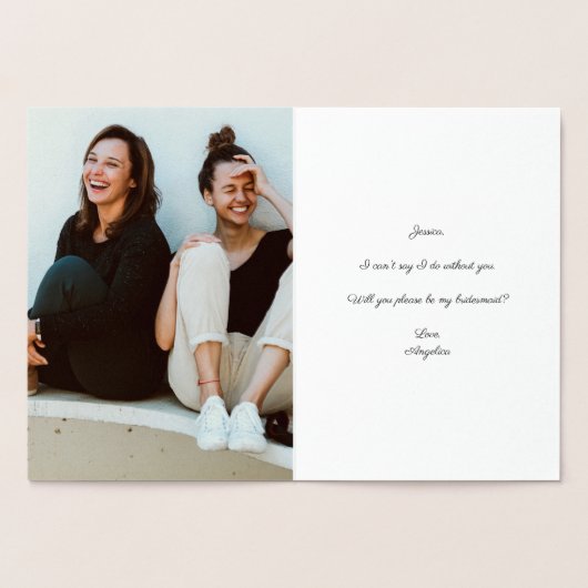 Vetgedrukte minimale foto bruidsmeisje voorstel folie kaarten (Binnen)