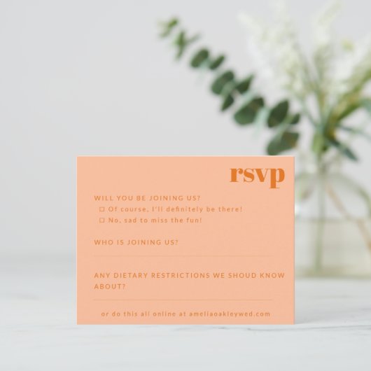 Vetgedrukte minimalistische perzik Sinaasappel ret RSVP Kaartje (Staand voorkant)