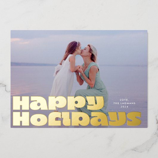 Vetgedrukte moderne gouden typografie Foto Kerstmi Folie Feestdagenkaart (Voorkant)