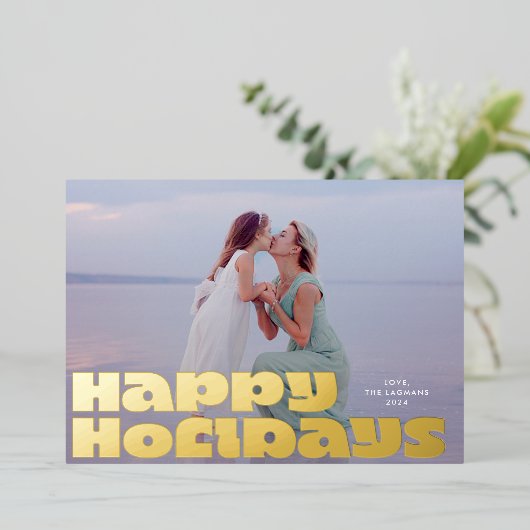 Vetgedrukte moderne gouden typografie Foto Kerstmi Folie Feestdagenkaart (Staand Voorkant)