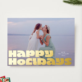 Vetgedrukte moderne gouden typografie Foto Kerstmi Folie Feestdagenkaart