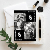 Vetgedrukte moderne zwarte twee foto Sla de datum Save The Date