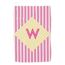 Vetgedrukte Monogram Golf Handdoek – Geel & Roze G