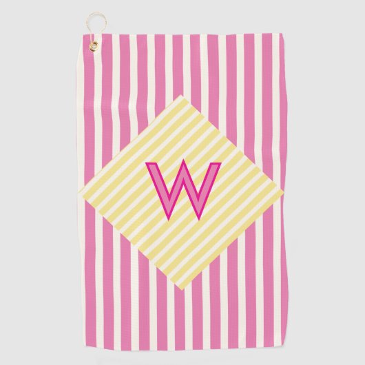 Vetgedrukte Monogram Golf Handdoek – Geel & Roze G (Voorkant)