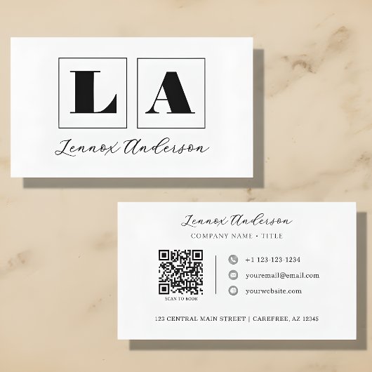 Vetgedrukte Monogram QR Code Bedrijf Visitekaartje