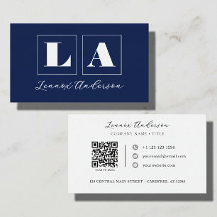 Vetgedrukte Monogram QR-code Blauw Visitekaartje