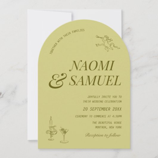 Vetgedrukte namen Arch Chartreuse bruiloft Kaart (Voorkant)