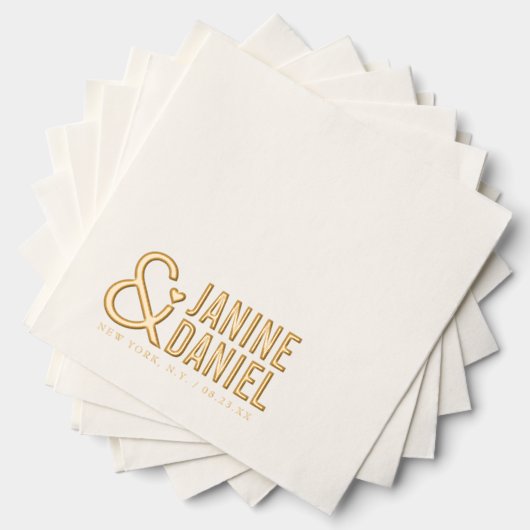 Vetgedrukte namen en hartaccent bruiloft ID1055 Folie Servetten (Insitu (Gestapeld))