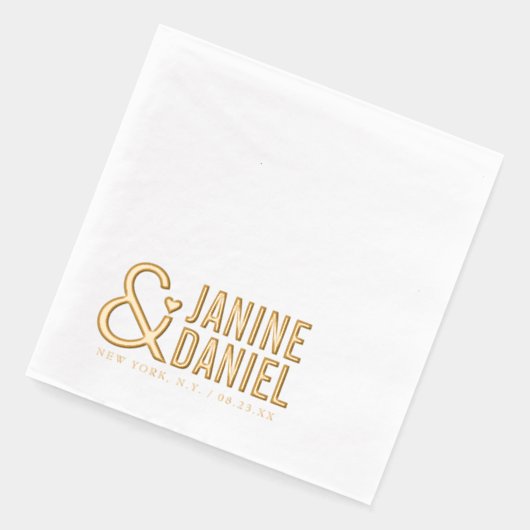 Vetgedrukte namen en hartaccent bruiloft ID1055 Folie Servetten (Links)