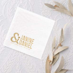 Vetgedrukte namen en hartaccent bruiloft ID1055 Folie Servetten