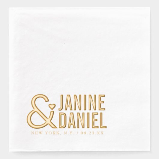Vetgedrukte namen en hartaccent bruiloft ID1055 Folie Servetten (Voorkant)