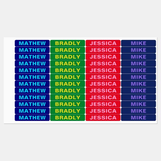 Vetgedrukte namen op meerdere waterdichte kleuren labels (Vel)