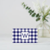 Vetgedrukte Navy Blue Buffalo Plaid Pattern Monogr Visitekaartje (Staand voorkant)