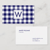 Vetgedrukte Navy Blue Buffalo Plaid Pattern Monogr Visitekaartje (Voorkant / Achterkant)