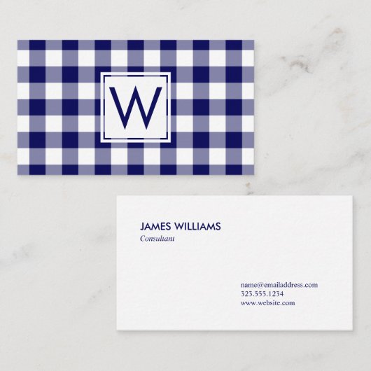 Vetgedrukte Navy Blue Buffalo Plaid Pattern Monogr Visitekaartje (Voorkant / Achterkant)