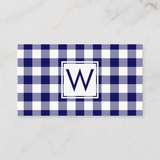 Vetgedrukte Navy Blue Buffalo Plaid Pattern Monogr Visitekaartje (Voorkant)