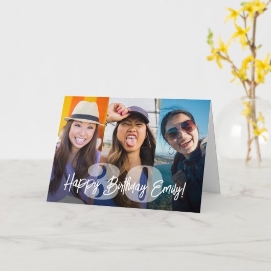 Vetgedrukte nummers Fotocollage Happy Birthday Scr Kaart (Gele Bloem)