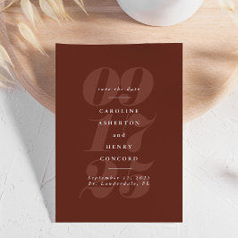 Vetgedrukte nummers trendy moderne terracotta save the date