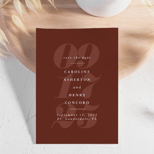 Vetgedrukte nummers trendy moderne terracotta save the date