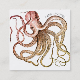 Vetgedrukte octopus met gebogen lettertype vierkante visitekaartje