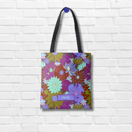 Vetgedrukte paarse groene bloemmotief en aangepast tote bag
