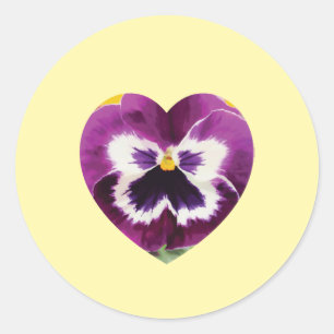 Vetgedrukte Paarse Pansy Digital Flower hart Ronde Sticker