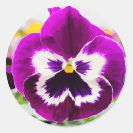 Vetgedrukte Paarse Pansy digitale bloemenschilderi Ronde Sticker