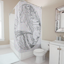 Vetgedrukte pen en inkt vignet op digitale achterg douchegordijn