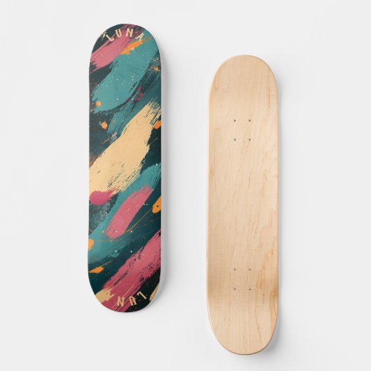 Vetgedrukte penseelstreek - Dark Abstract Minimali Persoonlijk Skateboard (Voorkant)
