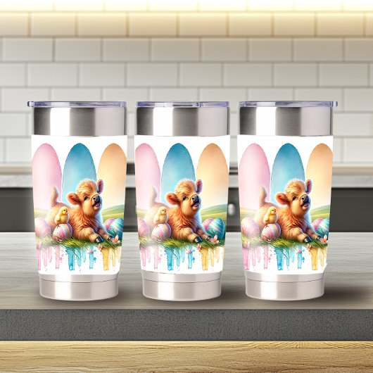 Vetgedrukte penseelstreek Paashoogland Koe 20oz Geïsoleerde Drinkbeker