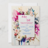 Vetgedrukte penseelstreken floral waterverf bruilo kaart (Voorkant)